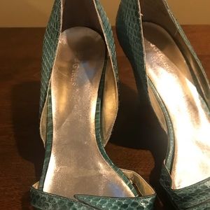 Teal snakeskin heels